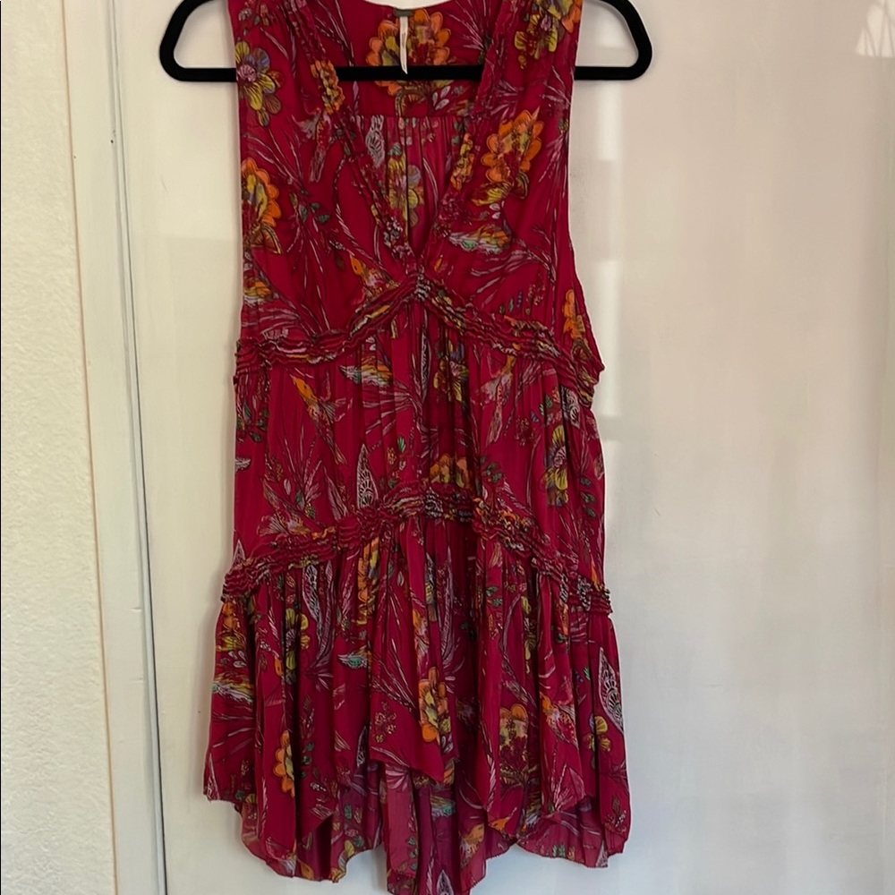 Free People 👥 Floral Red Sleeveless Mini Dress